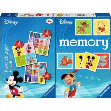 Puzzle + Joc Memory Personaje Disney, 25 36 49 Piese