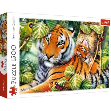 Trefl - Puzzle animale Tigri bengalezi in padurea tropicala , Puzzle Copii, piese 1500