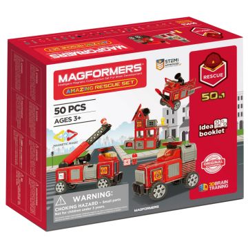 Joc de Constructie Magnetic Magformers Amazing Rescue Set - Statia de Pompieri, 50 piese