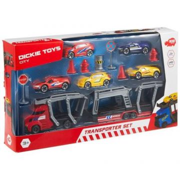 Set Camion de transport + 5 Masinute + Accesorii, Dickie Toys, Plastic, 3 ani+, Multicolor
