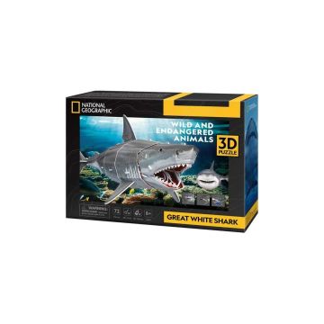 Puzzle 3D Cubic Fun National Geographic Rechin Marele Alb 72 piese