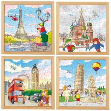 Set de 4 puzzle din lemn Orase Europene