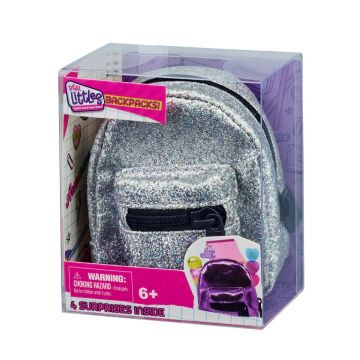 Mini ghiozdanel cu 4 surprize, Real Littles, S4, Argintiu cu sclipici