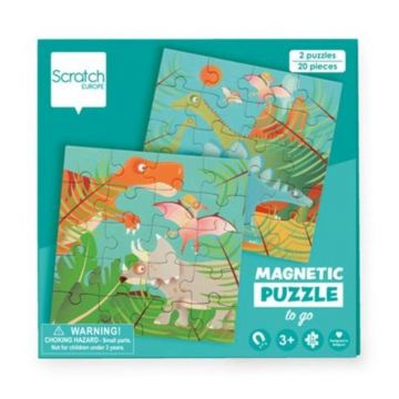 Set 2 Puzzle-uri magnetice, Scratch, tip carte cu dinozauri, 20 Piese