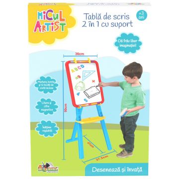 Tabla de scris 2 in 1, cu suport, Micul Artist