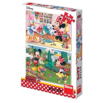 Puzzle 2 in 1 Dino Toys Minnie la treaba, 5 - 8 ani, 2 x 77 Piese (Multicolor)
