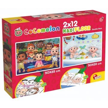 Puzzle de podea 2 in 1 Cocomelon Lisciani, Sa construim, Maxi, 2 x 12 piese