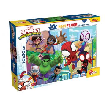 Puzzle de podea 2 in 1 Lisciani Marvel Spidey si prietenii lui uimitori, Maxi, 24 piese