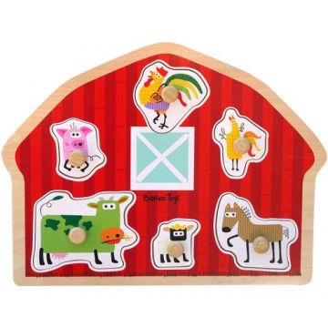 Puzzle din lemn 6 piese, Casuta animalutelor Barbo Toys