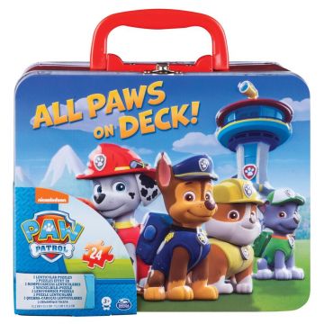 Puzzle cu efect 3d Paw Patrol 2x24 piese in cutie metalica