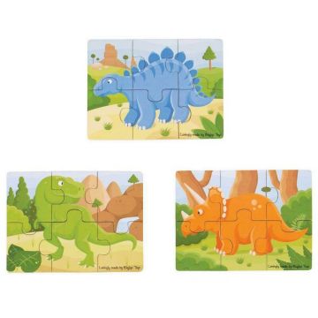 BigJigs - Set 3 puzzle din lemn Dinozauri