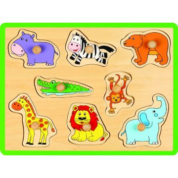 Joueco - Puzzle din lemn certificat FSC, 30 x 27 cm, 18 luni+, 8 piese, Animale salbatice