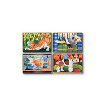 Melissa & Doug - Set 4 puzzle lemn in cutie Animale de companie Melissa and Doug