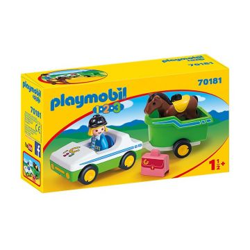 Playmobil - 1.2.3 Masina Cu Remorca Si Calut