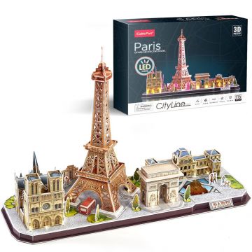 Puzzle 3D cu LED Cubic Fun City Line Paris 115 piese