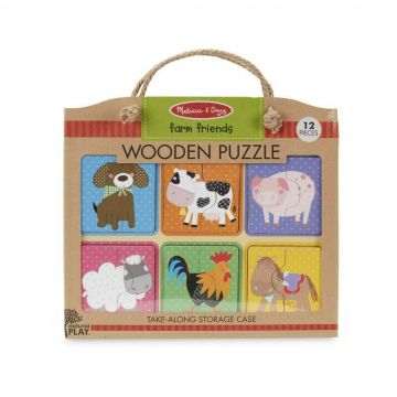 Melissa & Doug - Puzzle din lemn Prieteni de la Ferma Puzzle Copii, pcs 12