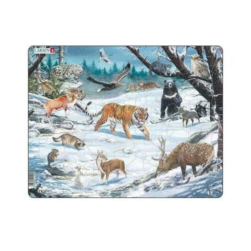 Puzzle maxi Animale salbatice din Siberia, orientare tip vedere, 66 de piese, Larsen