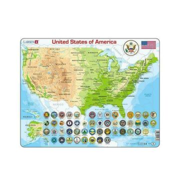 Puzzle maxi Statele Unite ale Americii, orientare tip vedere, 90 de piese, Larsen