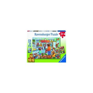 Ravensburger - PUZZLE MAGAZIN ALIMENTAR, 2x12 PIESE