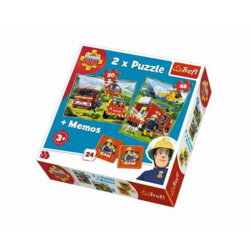 Trefl - Puzzle personaje Memo Pompierii in actiune , Puzzle Copii , 2 in 1, piese 78, Multicolor