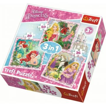 Trefl - Puzzle personaje Printese , Puzzle Copii , 3 in 1, piese 106, Multicolor