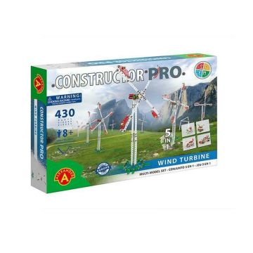 Alexander Toys - Set de constructie Multifunctional Moara Eoliana , Constructor Pro , 5 in 1, 430 piese metalice