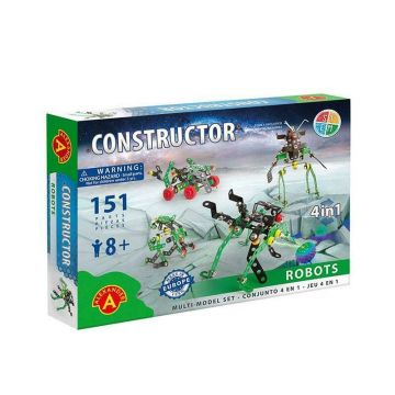 Alexander Toys - Set de constructie Multifunctional Roboti , Constructor , 4 in 1, 151 piese metalice