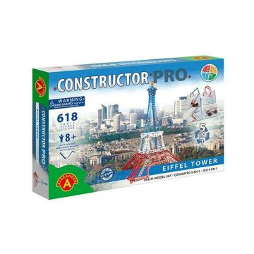 Alexander Toys - Set de constructie Multifunctional Turnul Eiffel , Constructor Pro , 5 in 1, 618 piese metalice