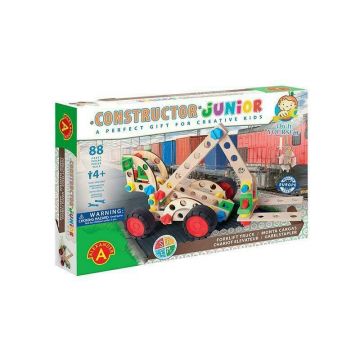 Set constructie 88 piese din lemn Constructor Junior-Motostivuitor 3in1, +4 ani, Alexander