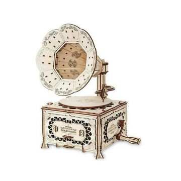 EWA - Puzzle 3D Gramophone , Puzzle Copii , Cu mecanism din Lemn, piese 321