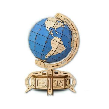 Set constructie cu mecanism Puzzle 3D THE GLOBE albastru din lemn 393 piese @ EWA