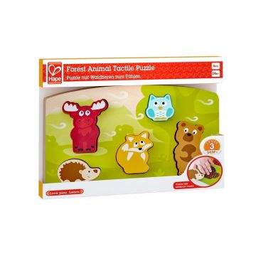 Hape - Puzzle din lemn Animalele din padure , Puzzle Copii, Tactil, piese 5