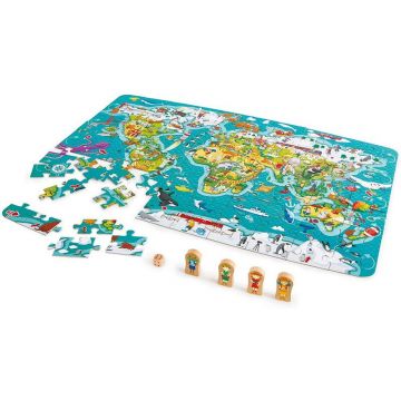 Hape - Puzzle educativ Turul lumii , Puzzle Copii , 2 in 1, piese 100