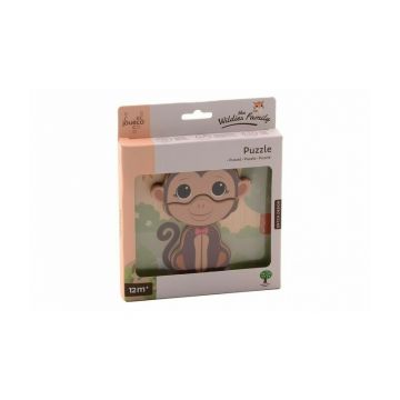 Joueco - Puzzle din lemn certificat FSC, Familia Wildies, Maimuta, 15x18.5 cm, 12 luni+,4 piese, Multicolor