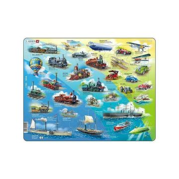 Puzzle maxi cu mijloace de transport istorice, orientare tip vedere, 54 de piese, Larsen