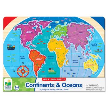 THE LEARNING JOURNEY - Puzzle educativ Sa invatam continentele si oceanele Puzzle Copii, piese 22