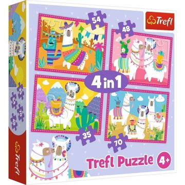 Trefl - Puzzle animale Lama in vacanta , Puzzle Copii , 4 in 1, piese 207, Multicolor