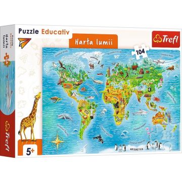 Trefl - Puzzle educativ Harta lumii , Puzzle Copii, piese 104