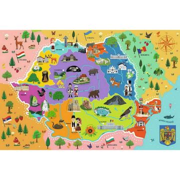 Trefl - Puzzle educativ Harta Romaniei , Puzzle Copii, piese 44