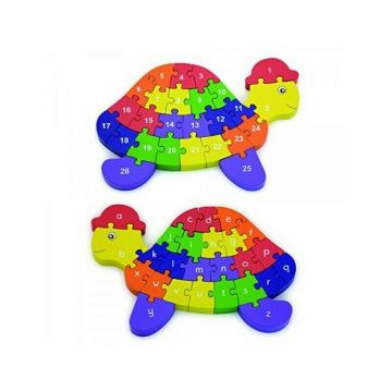 Viga - Puzzle din lemn Broscuta testoasa , Puzzle Copii , 3D, Cu litere si cifre, piese 26