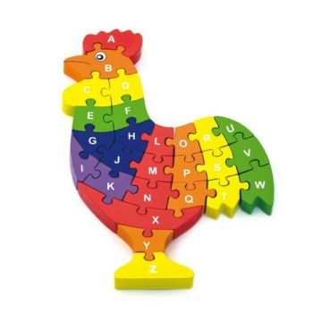 Viga - Puzzle din lemn Cocos colorat , Puzzle Copii , 3D, Cu litere mici si mari, piese 26