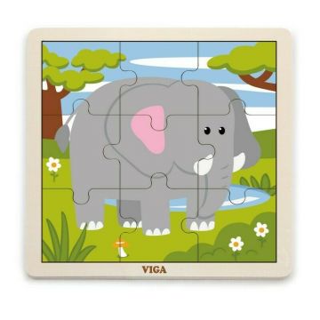 Viga - Puzzle din lemn Elefant , Puzzle Copii , Cu piese mari, piese 9