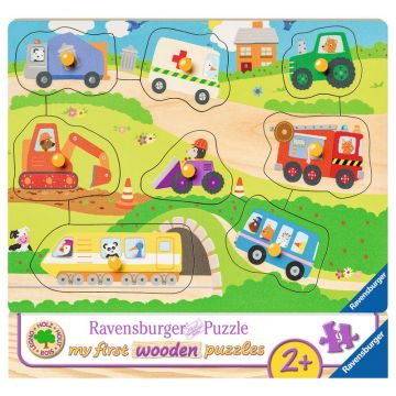 Ravensburger - Puzzle din lemn cu vehicule, 8 piese