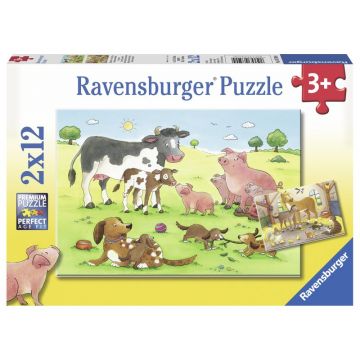 Ravensburger - Puzzle Familii animale, 2x12 piese