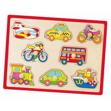 Viga - Puzzle din lemn Mijloace de Transport , Puzzle Copii , Cu manere, piese 8