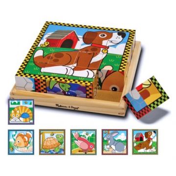 Puzzle lemn din cuburi Animalele de casa Melissa and Doug