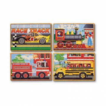 Set 4 puzzle lemn in cutie Vehicule Melissa and Doug