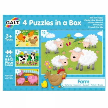 Set 4 puzzle-uri Animale de la ferma (4, 6, 8, 12 piese) Galt