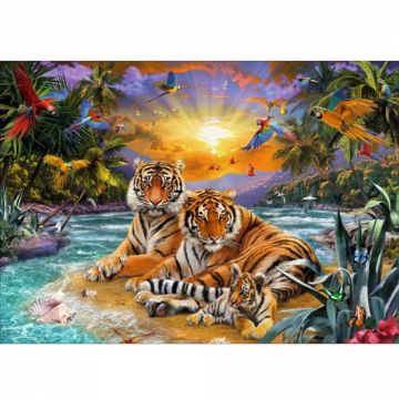 Puzzle Ravensburger Familie de Tigri la Apus