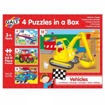 Set 4 puzzle-uri Vehicule (4, 6, 8, 12 piese) Galt